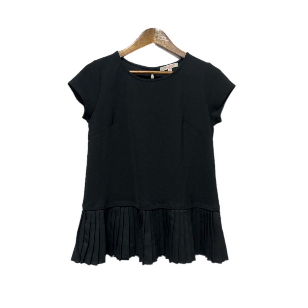 Casual Couture Peplum Top Womens Medium Black Excellent Pleated Chiffon Hem